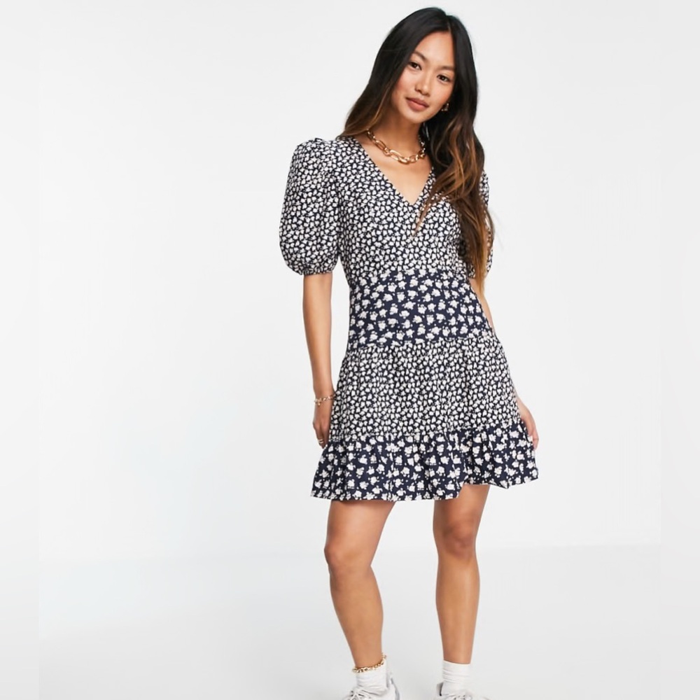 French Connection Black and White Floral Mini Dress